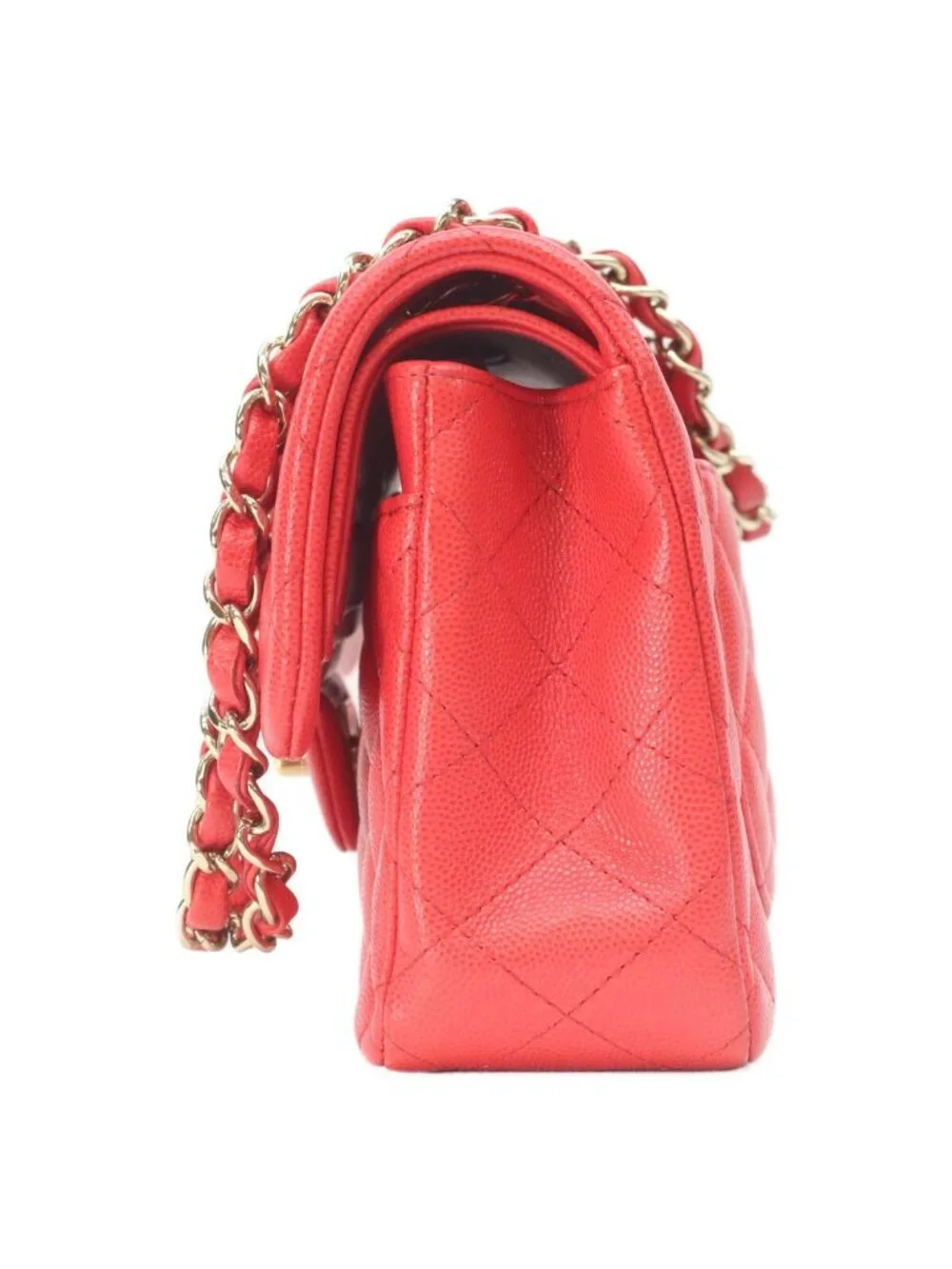 Chanel Red Caviar Gold Quilted 23 Shoulder Bag